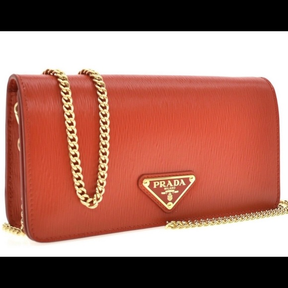 Prada, Bags, Prada Crossbody Chain Wallet Red Leather New